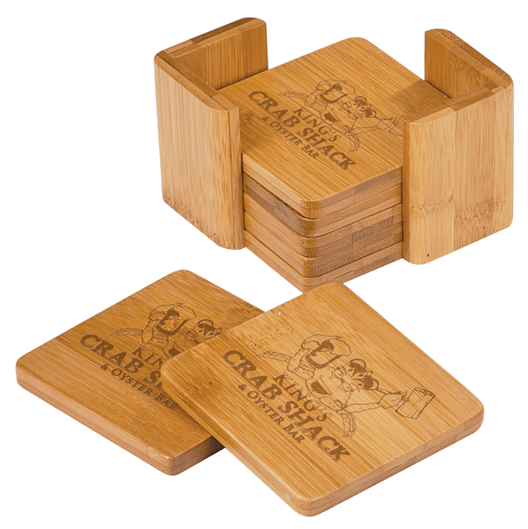 Wholesale Christmas Decorations Square Bamboo Coaster with Laser logo