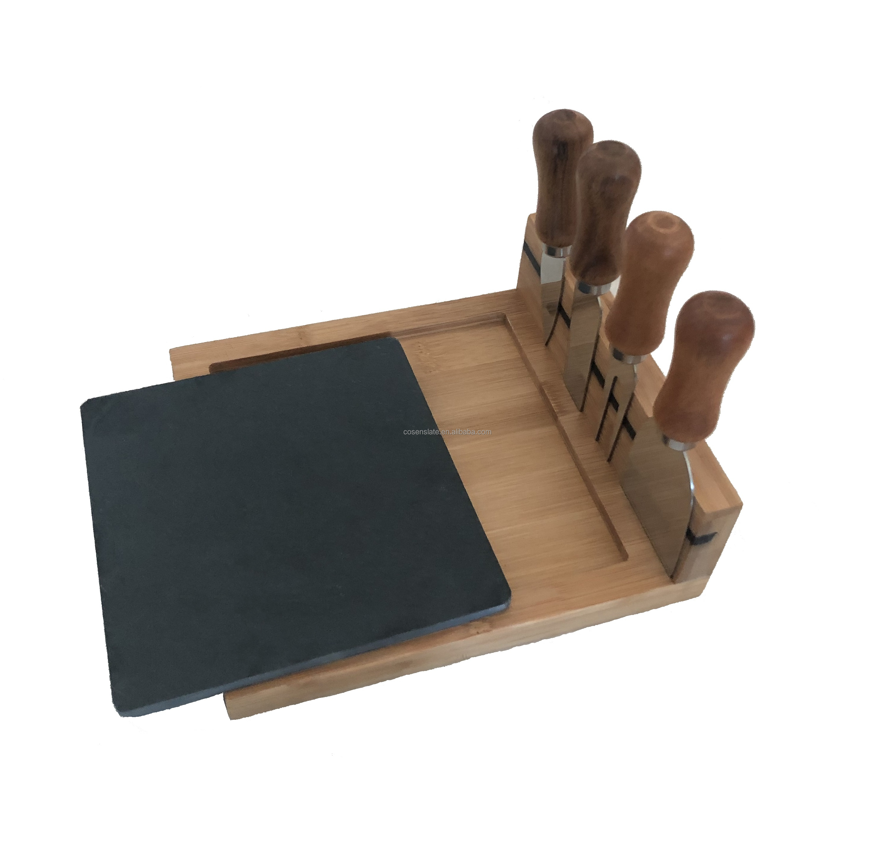 New Design Decorative Slate and Wood Cheese Board Set with Cutting Knife and Drawer