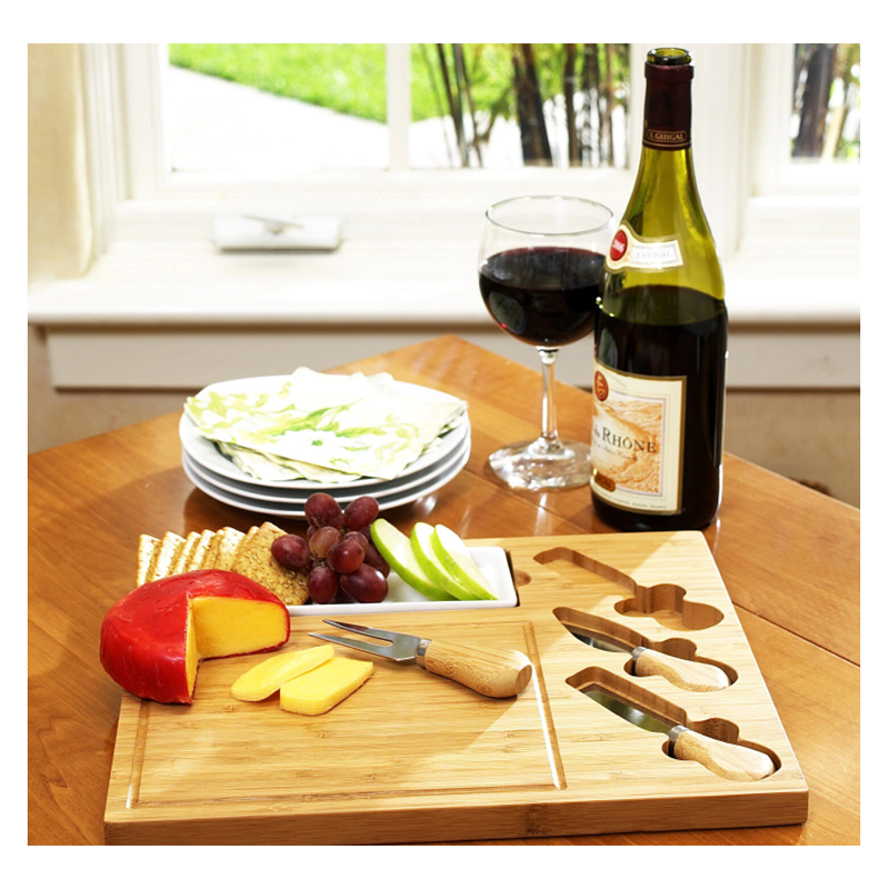 Newest Product For 2021 Bamboo Serving Dish Set with Ceramic Dish and 3 Cheese Tools