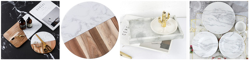 New Design Hexagon Marble and Acacia Wood Tray with Handles