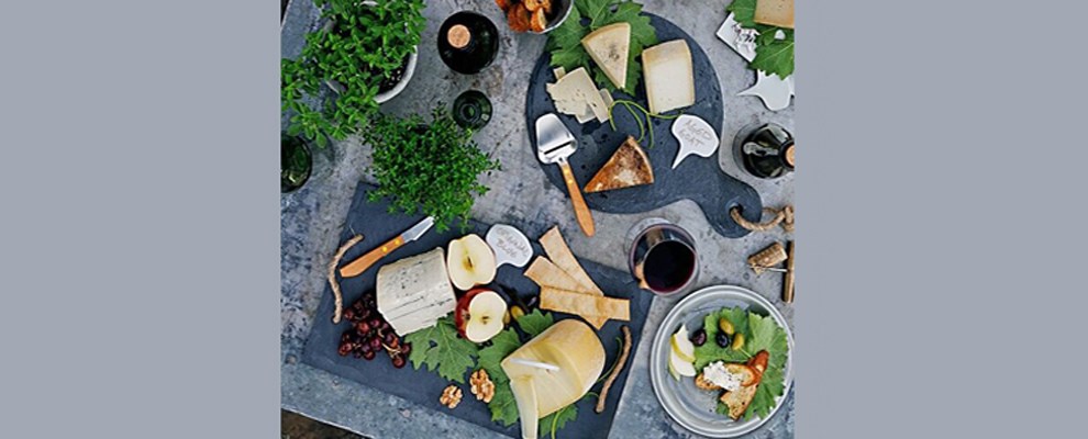 Factory wholesale  natural black slate cheese board with stainless steel handles
