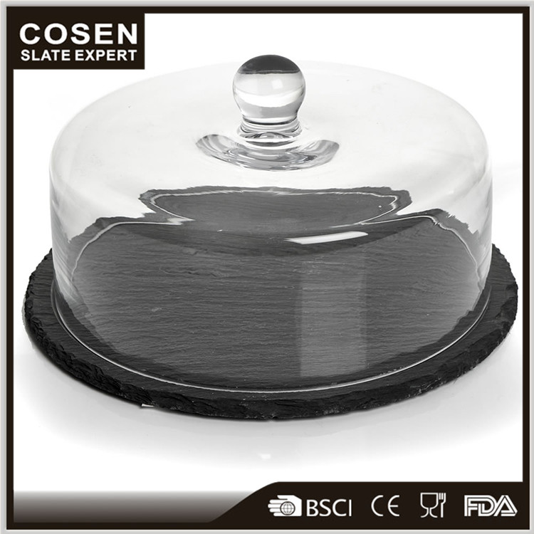 Chinese Factory Direct Empty Slate Cake Stand with Glass Dome