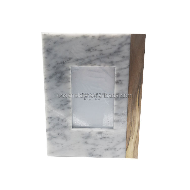 Factory wholesale high quality marble wooden photo frame High end marble wood collage picture  photo frame
